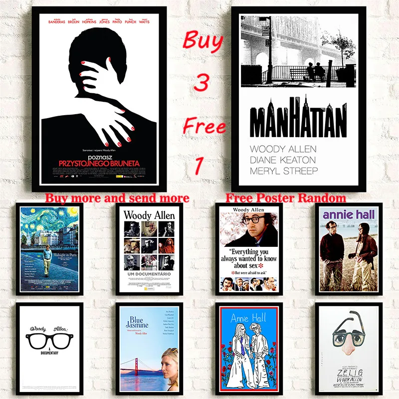 Белая бумага с покрытием Вуди Аллена Постер фильмов настенная наклейка домашний