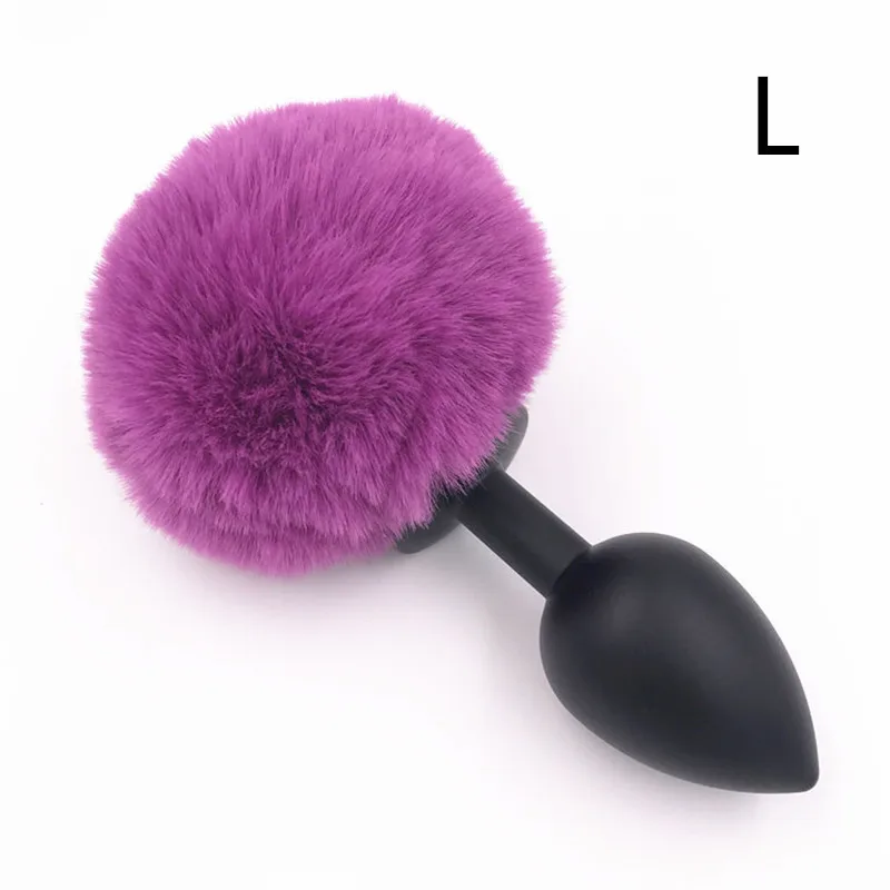 Metal Butt Plug Purple Pompon Rabbit Tail 3 Size Anal Sexy Bunny Dilatator Cosplay Sex Toys for Woman H8-65D | Красота и здоровье