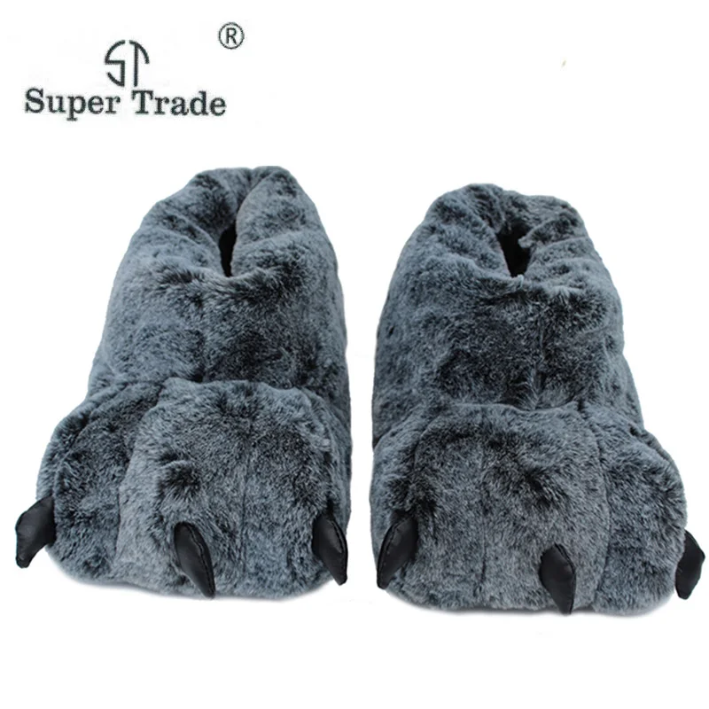 Тапочки с забавными животными для мужчин и женщин зимние плюшевые домашние
