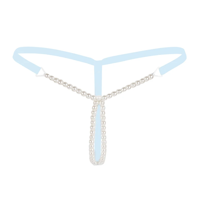 Light Blue Жемчужные сексуальные стринги с открытой промежностью, бикини, стринги, дамское нижнее белье, трусики с бусинами, массажное нижнее белье, эротическое белье для женщин - Цвет: Light Blue