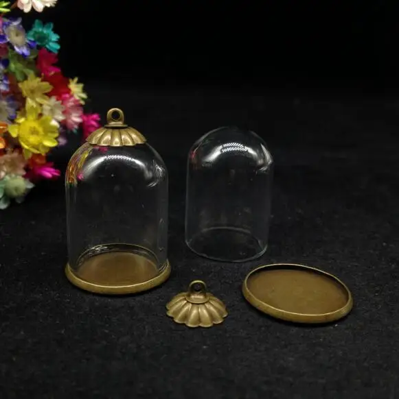 bronze big cap 3 шт. 25*18 мм трубка-колокольчик сосуд стакан круглый пузырь стеклянный флакон кулон с классическим лотком крышка стеклянная Желая бутылка крышка купольное ожерелье - Цвет: bronze big cap