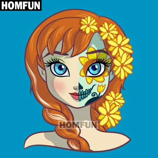 HOMFUN полный квадратный/круглый дрель 5D DIY Алмазная картина "Череп принцесса" 3D вышивка крестиком 5D домашний Декор подарок A01499 - Цвет: Цвет: желтый