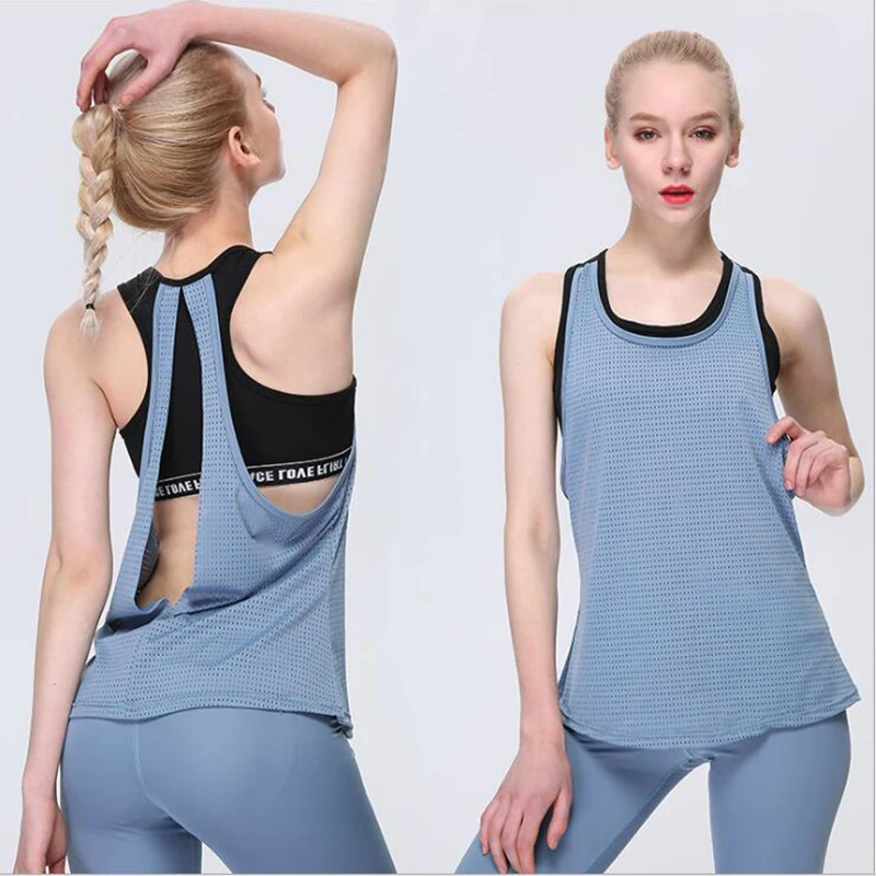 New fake two-piece sports tank top vest sexy women hollow yoga shirt breathable slim fitness clothes wear for gym | Спорт и