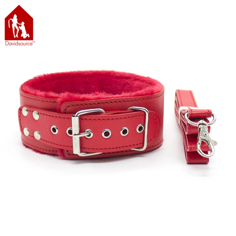 Davidsource пушистый Кожаный ремешок Воротник с кожаным шнурком щенка секс-рабыней