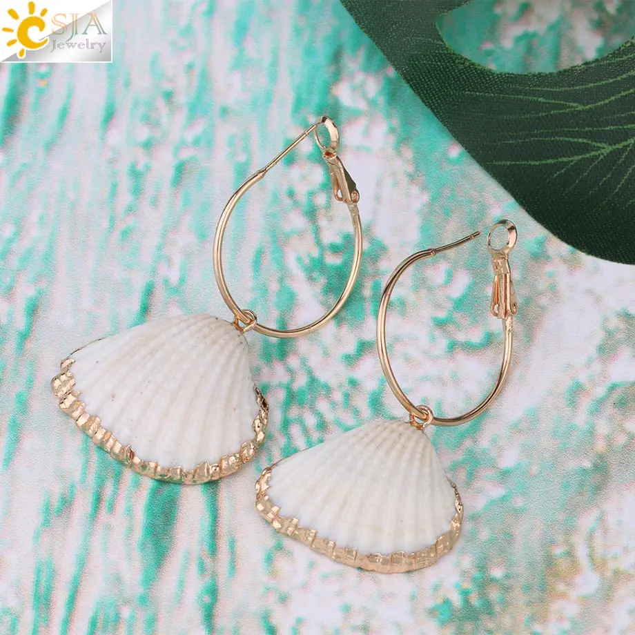 Женские Висячие серьги CSJA золотистые белые летние пляжные богемные ювелирные