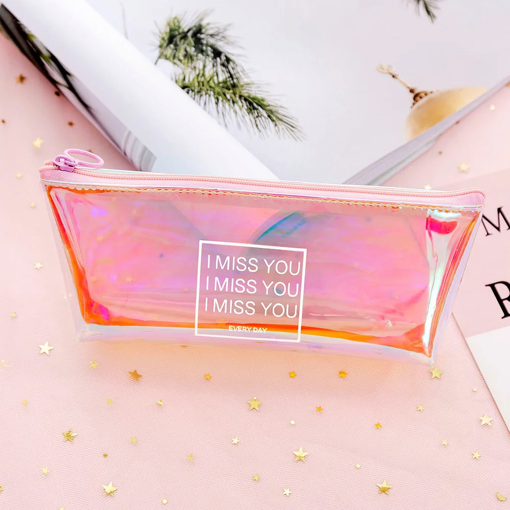 Style 1 Pink ETya, прозрачная косметичка, модная, для путешествий, косметичка, на молнии, органайзер для макияжа, сумочка для туалетных принадлежностей, Студенческая, пенал - Цвет: Style 1 Pink