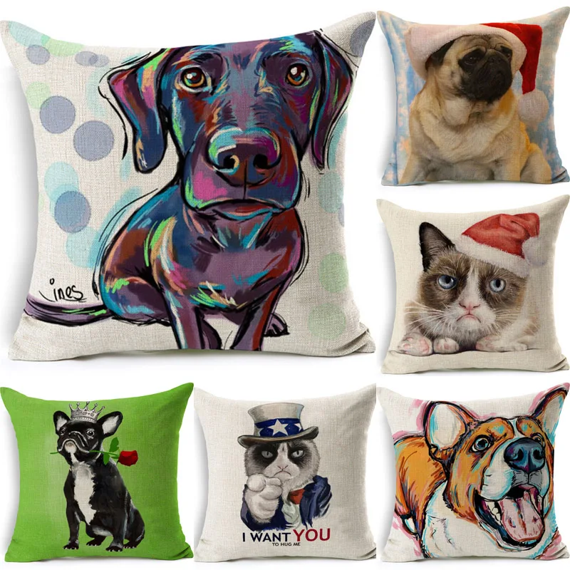 Акварельная декоративная подушка для домашних животных рисунок веселого