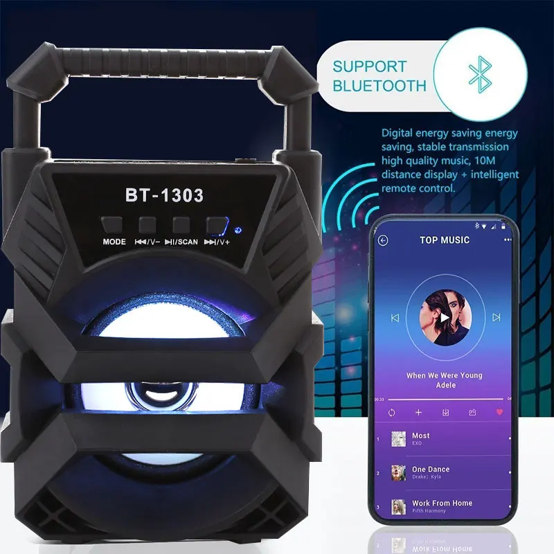 Портативный беспроводной Bluetooth динамик большой размер Стерео FM радио LED свет