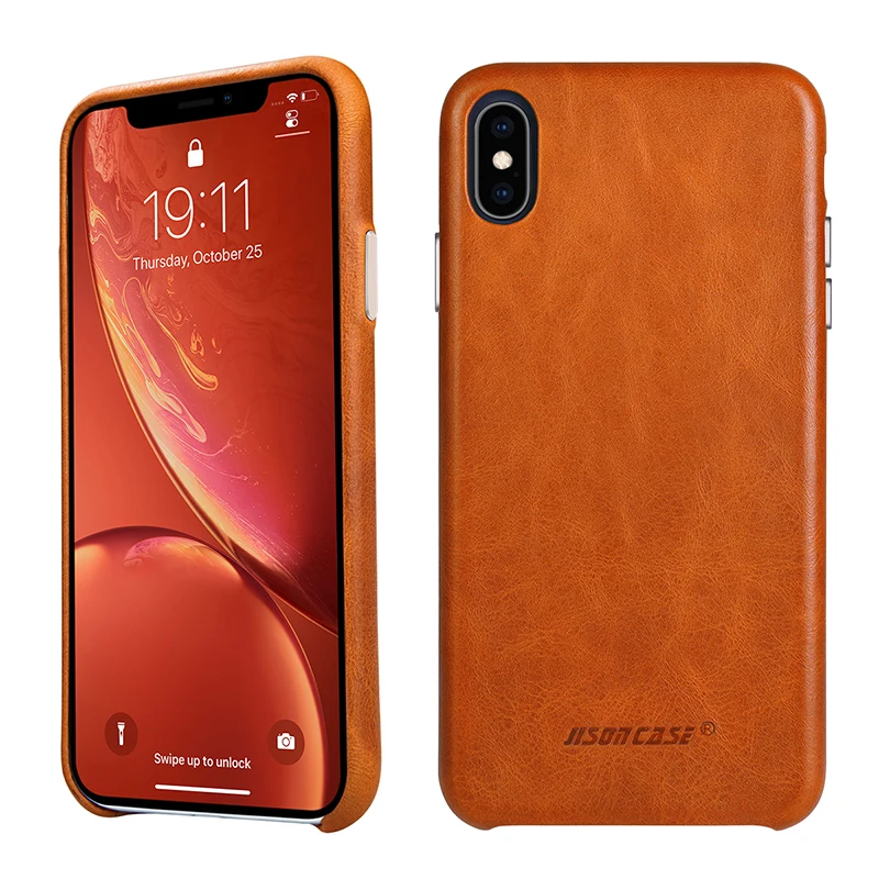 Jisoncase, чехол из натуральной кожи, чехол для iPhone X/XS, роскошный бренд, Винтажный чехол для телефона, тонкий дизайн, удобная металлическая кнопка, новинка