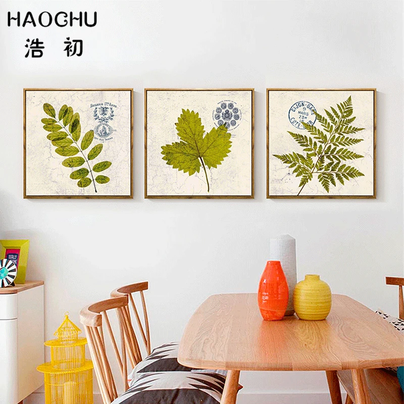HAOCHU Скандинавская винтажная зеленая листья печатный плакат холст живопись