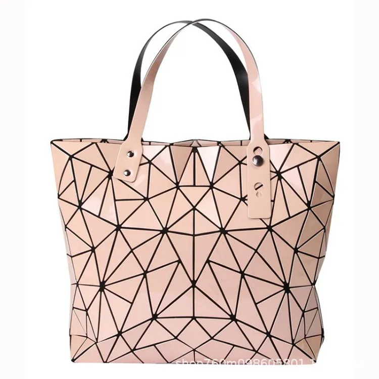 Light Pink Модная Складная Повседневная Сумка-тоут женская верхняя одежда с геометрическим узором-ручкой женские Наплечные сумки из полиуретана Дамская ромбовидная сетка с блестками простая дамская сумочка - Цвет: Light Pink