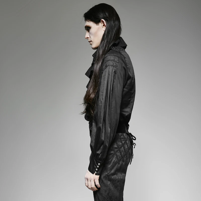 Панк рейв Готический элегантный черный шифон двойной Falbala Для мужчин рубашки