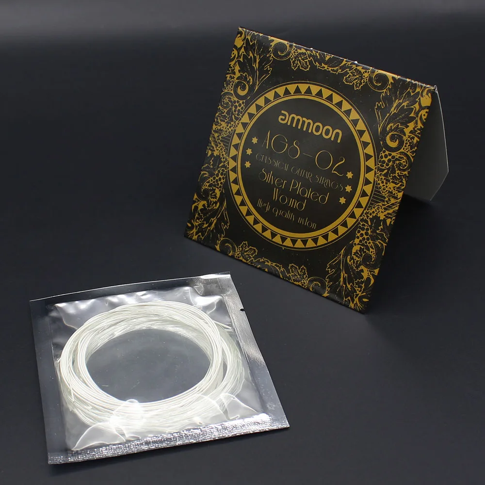 Ammoon AGS-02 Классические гитарные струны нормального натяжения прозрачные нейлоновые посеребренные медные 6-Pack(. 028-.045