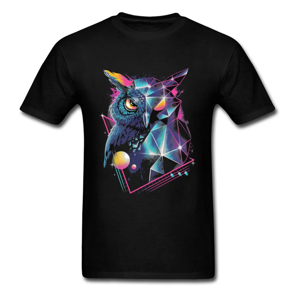 Vaporwave неоновая Геометрическая сова черная футболка мужская художественный