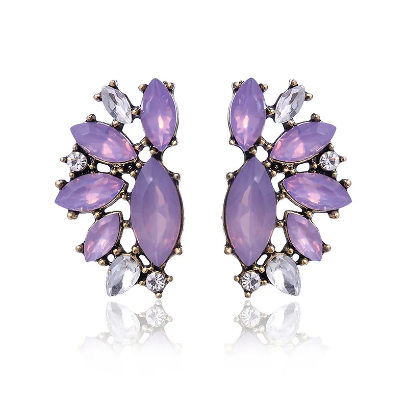 opal purple LUBOV благородный фиолетовый кристалл камень кулон трендовые длинные серьги цветок геометрические висячие серьги трендовые женские вечерние ювелирные изделия - Окраска металла: opal purple