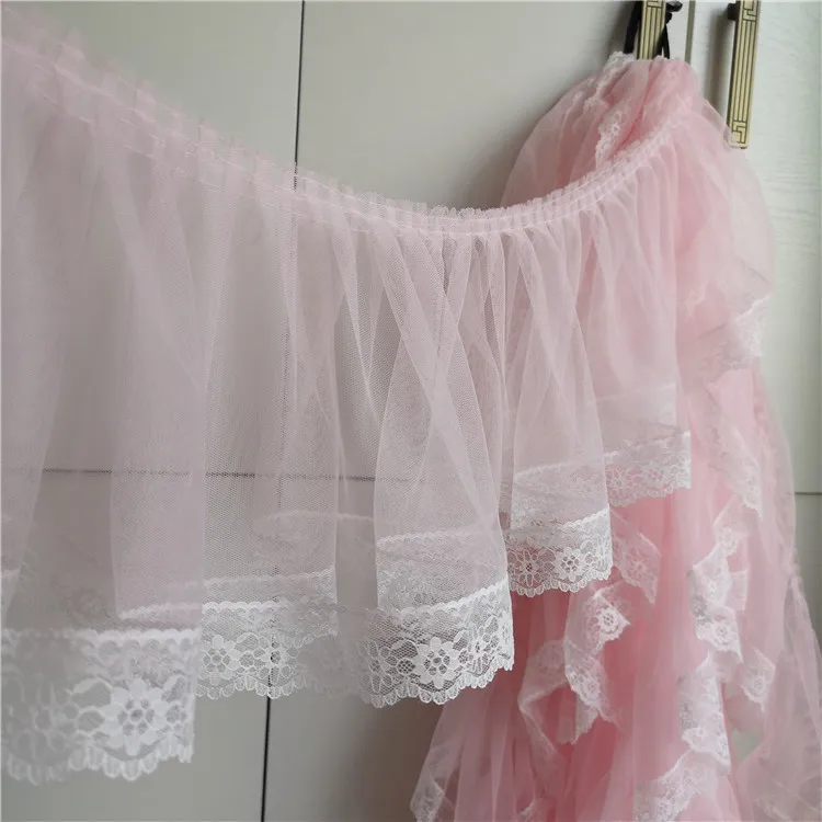 1 метр гофрированная розовая односторонняя фатиновая кружевная лента для