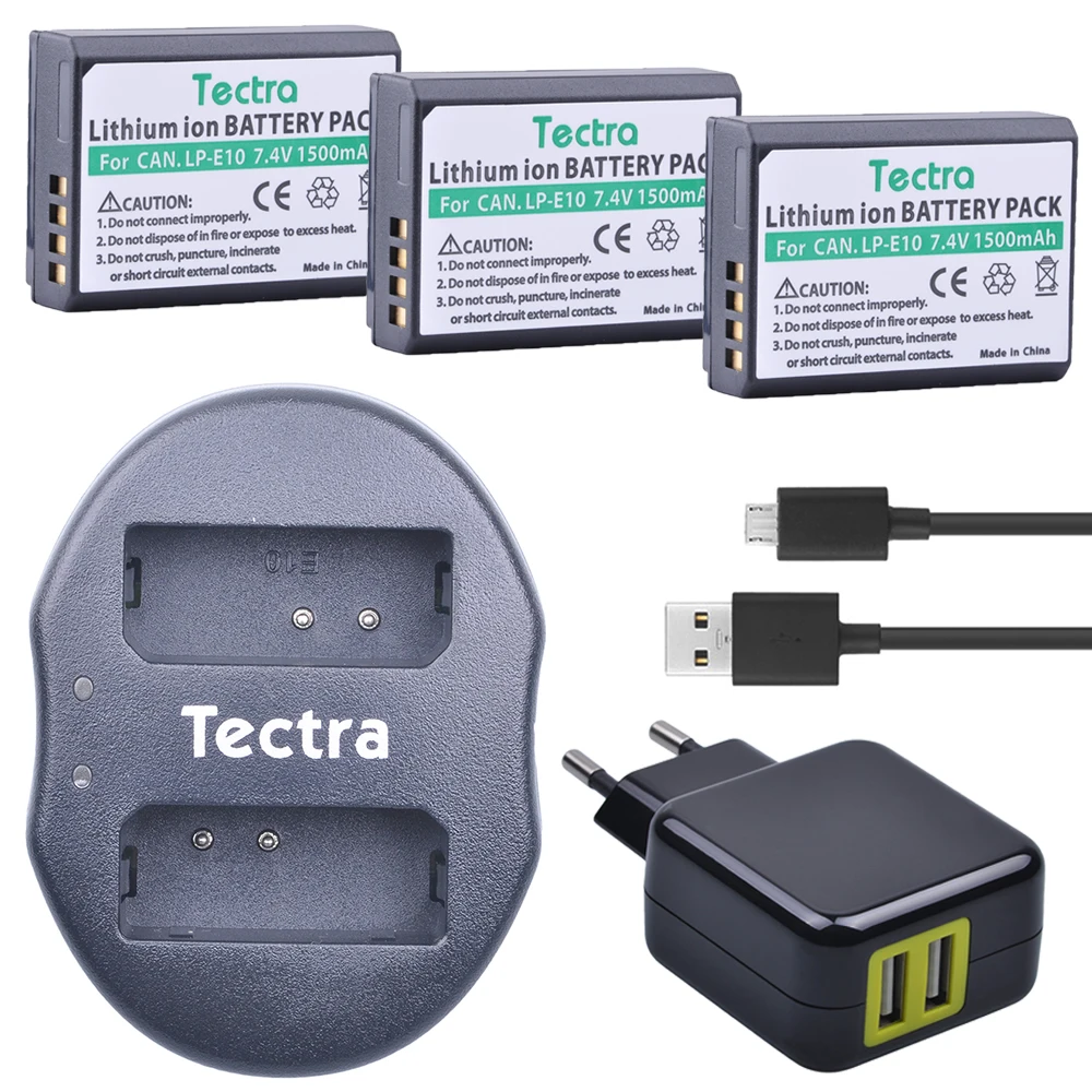 Tectra 3 шт. LP E10 LPE10 Bateria + USB двойное зарядное устройство с адаптером переменного тока
