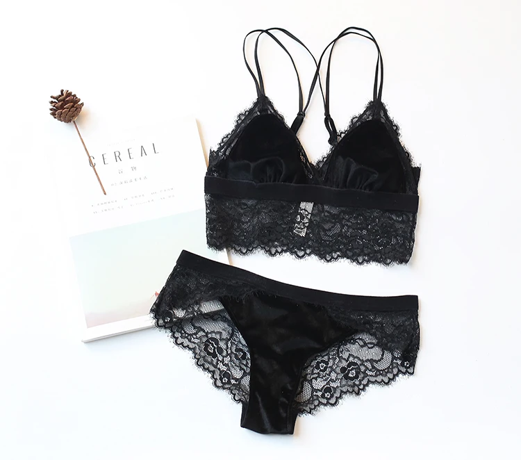 Сексуальный мусс ресницы кружева бархат без обода Bralette нижнее белье дамы бюстгальтер набор тонкий сексуальный фиолетовый черный синий бюстгальтеры