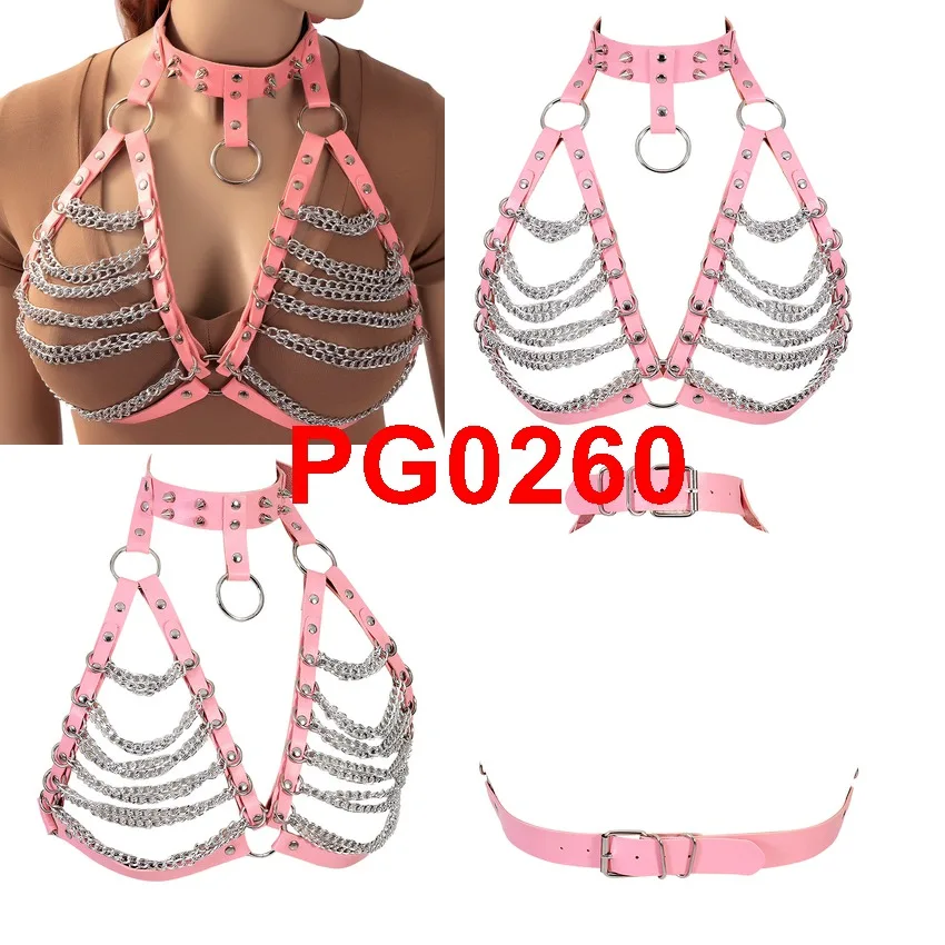 PG0260 Кожаный ремень для женщин на все тело с заклепками, металлический ремень в стиле панк, готика, Полный Бюстгальтер с подвязками, пояс для регулировки размера плюс, нижнее белье Rave - Цвет: PG0260