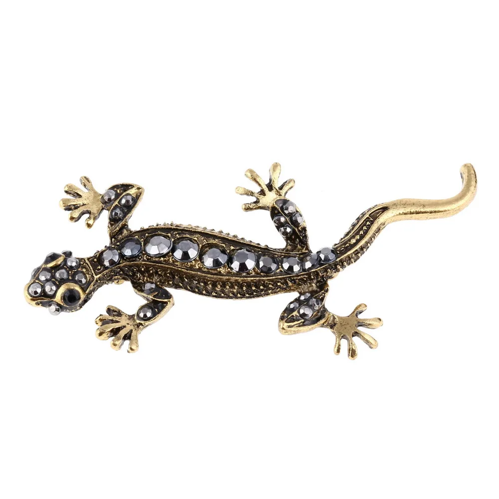 

12Pcs/lot vintage red copper tone black crystal lizard gecko pin brooch for women men Animal brooch jewelry accessories