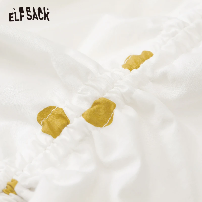 ELFSACK белые в горошек хлопковые с открытыми плечами женские рубашки сексуальные