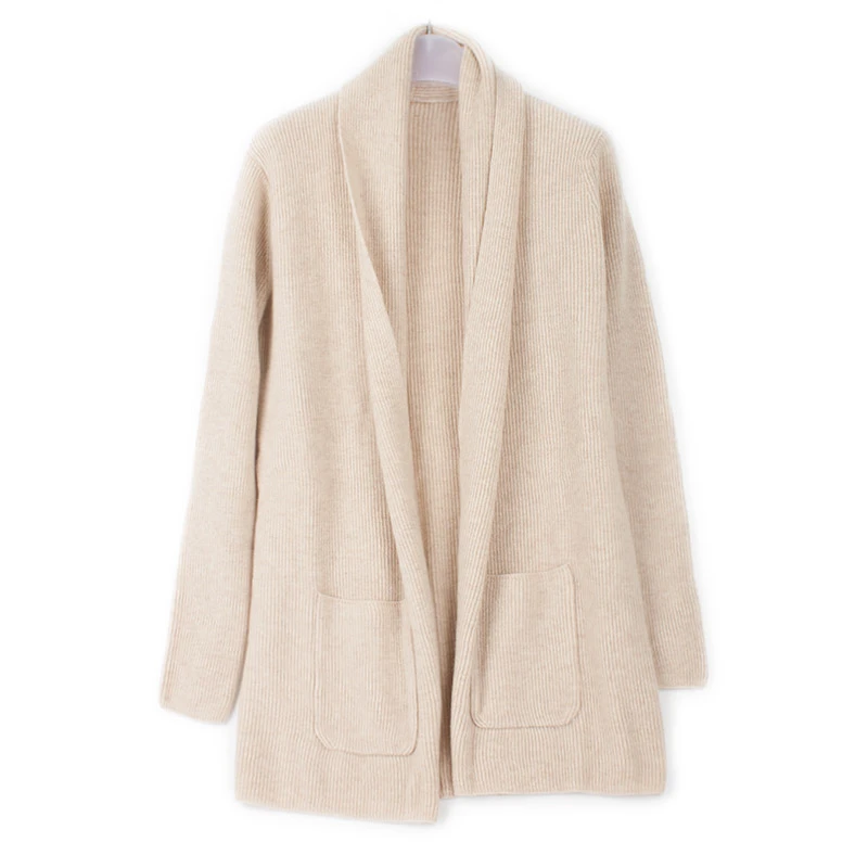 

top grade 100%goat cashmere knit women fashion boutique cardigan sweater mid-long beige brown 3color M/L