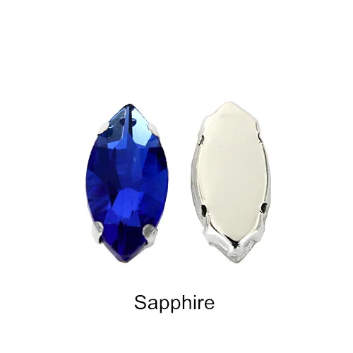 Sapphire Высококачественные красивые стеклянные стразы с кристаллами в виде листьев, стразы с серебряными когтями для свадебного платья B1259 - Цвет: Sapphire