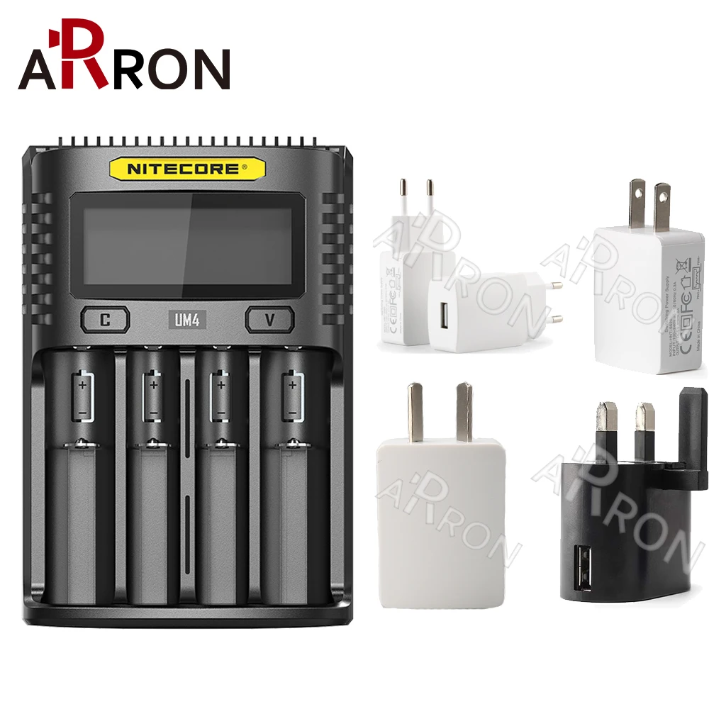 NITECOR UM4 C4 VC4 LCD Смарт зарядное устройство для Li ion/IMR/INR/ICR/LiFePO4 16500 14500 18650 26650 21700 AAA