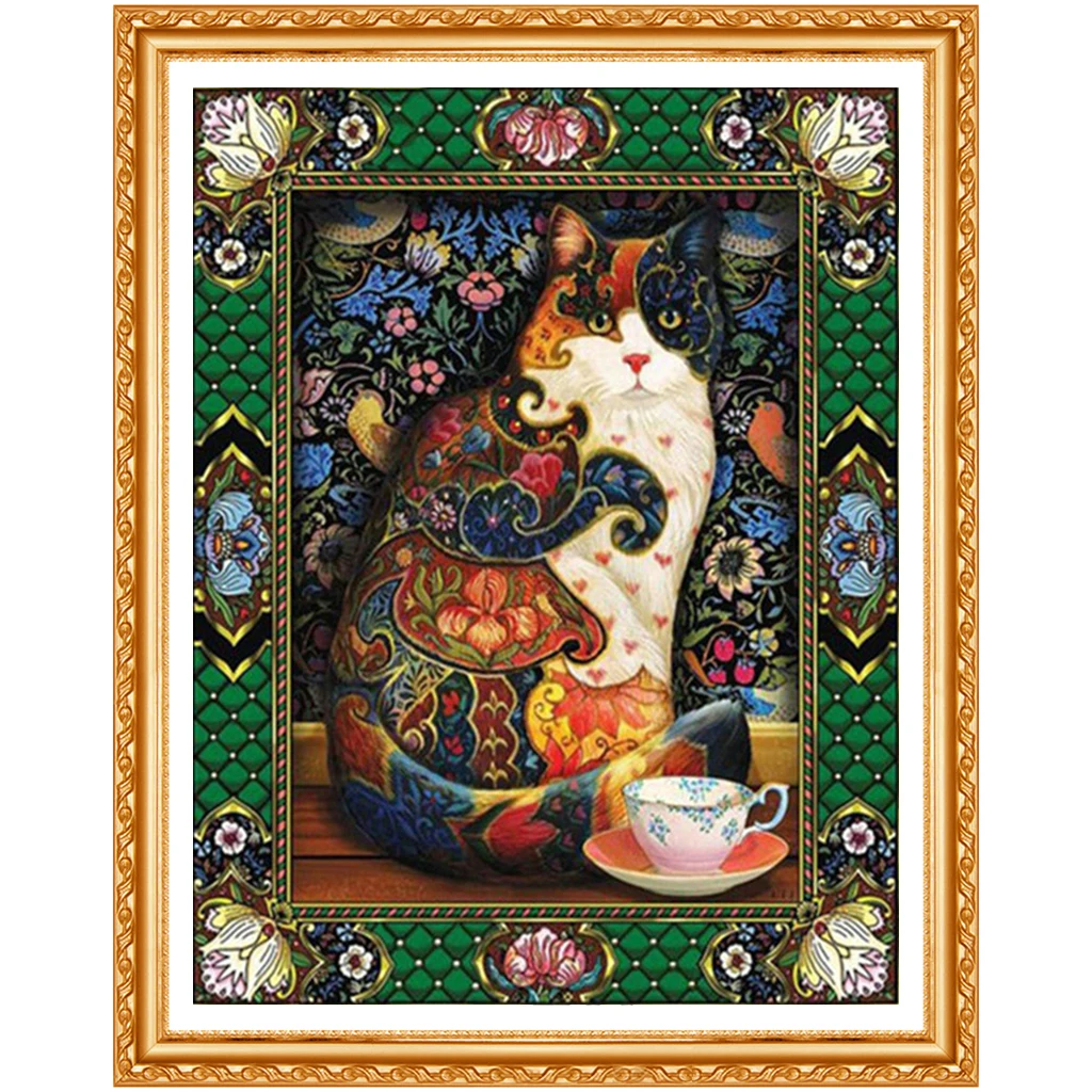 Новый 5D DIY Алмазная картина цветок и кот полная вышивка крестиком красивая кошка