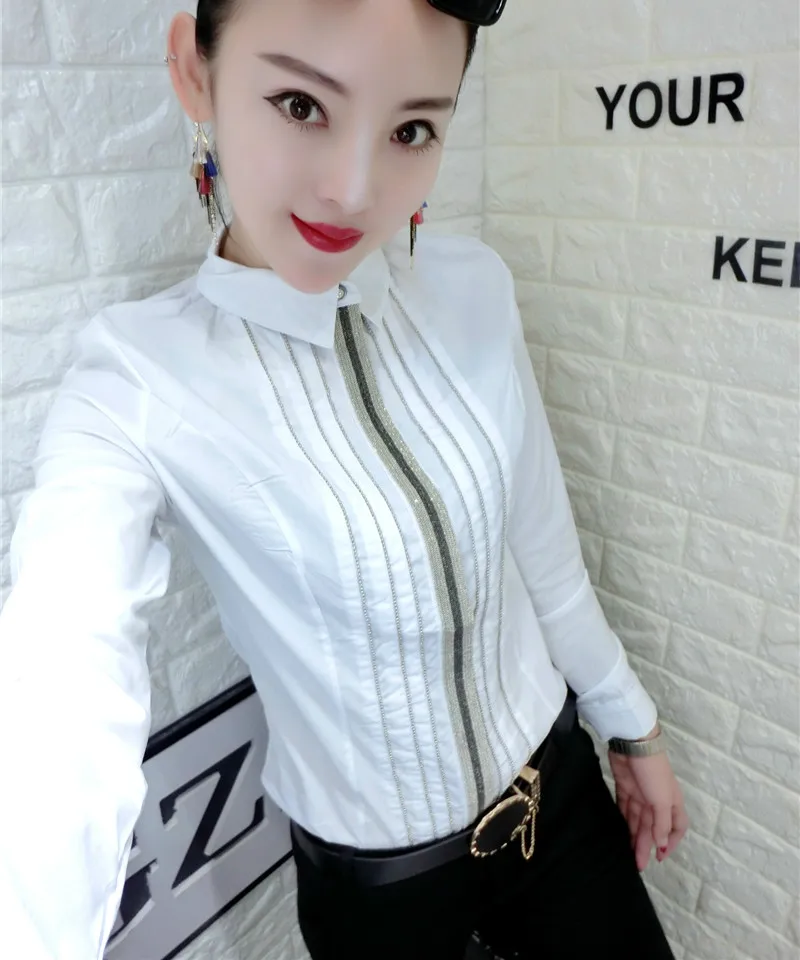 Весна 2020 модные хлопковые рубашки с длинным рукавом отложным воротником и