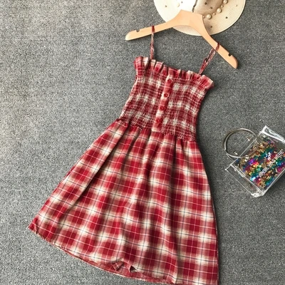 red plaids ALPHALMODA летние женские повседневные Костюмы пляжного стиля в горошек с принтом женские летние повседневные спортивные комбинезоны - Цвет: red plaids