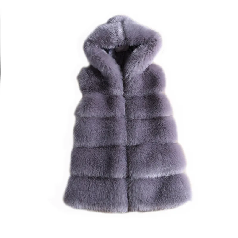 Dark gray Модный женский меховой жилет из натурального Лисьего меха, зимняя теплая куртка, жилет для женщин PC012 - Цвет: Dark gray