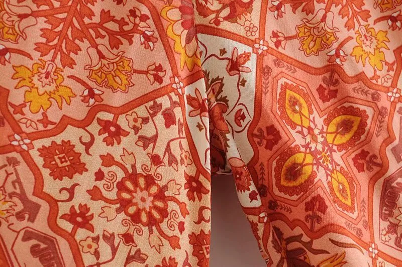 2019 женское богемное оранжевое кимоно с цветочным принтом рубашка расклешенными