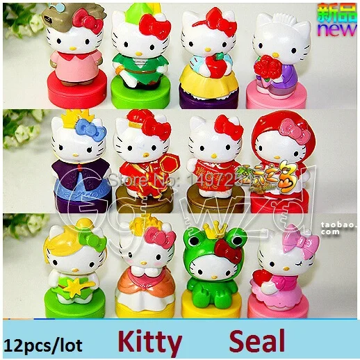 12pcs/lot KT cat Hello Kitty doll Seal Toys Ornaments Christmas toys Lovely dolls gift for girl Stackers PVC in box | Игрушки и хобби