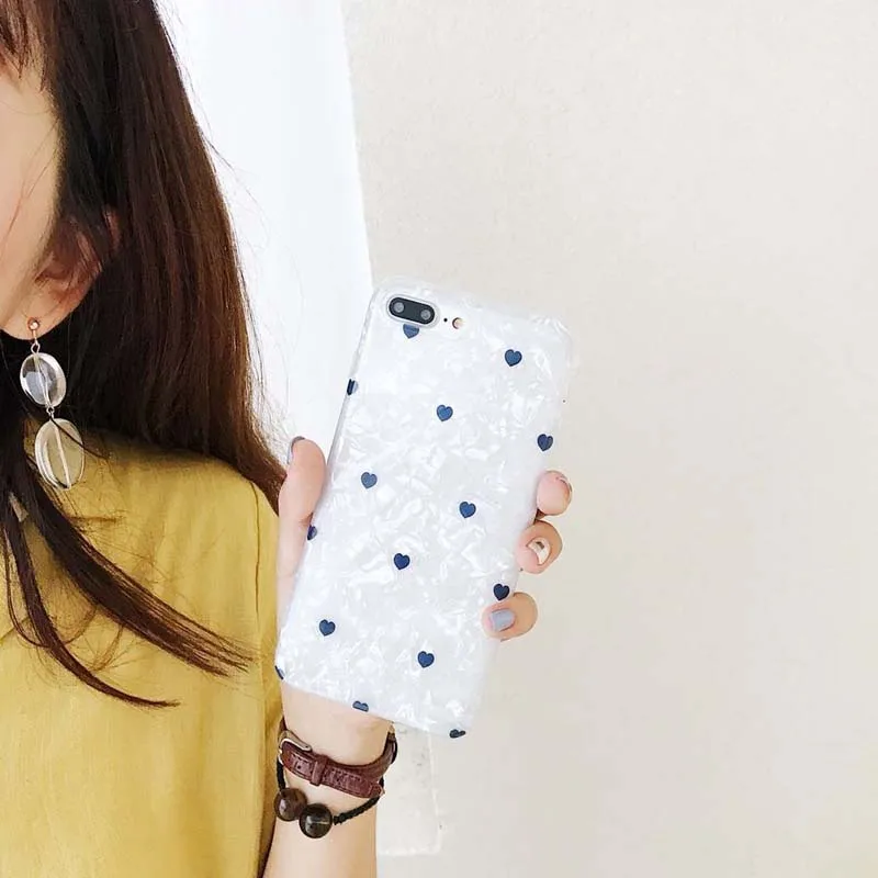Чехол для телефона iPhone6 6 7 Plus 8 X XS XR Max СИНИЕ бусины в виде сердца мягкий чехол |