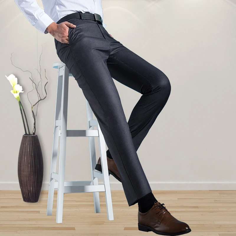 Мужские классические брюки черные высокого качества прямые деловые большого