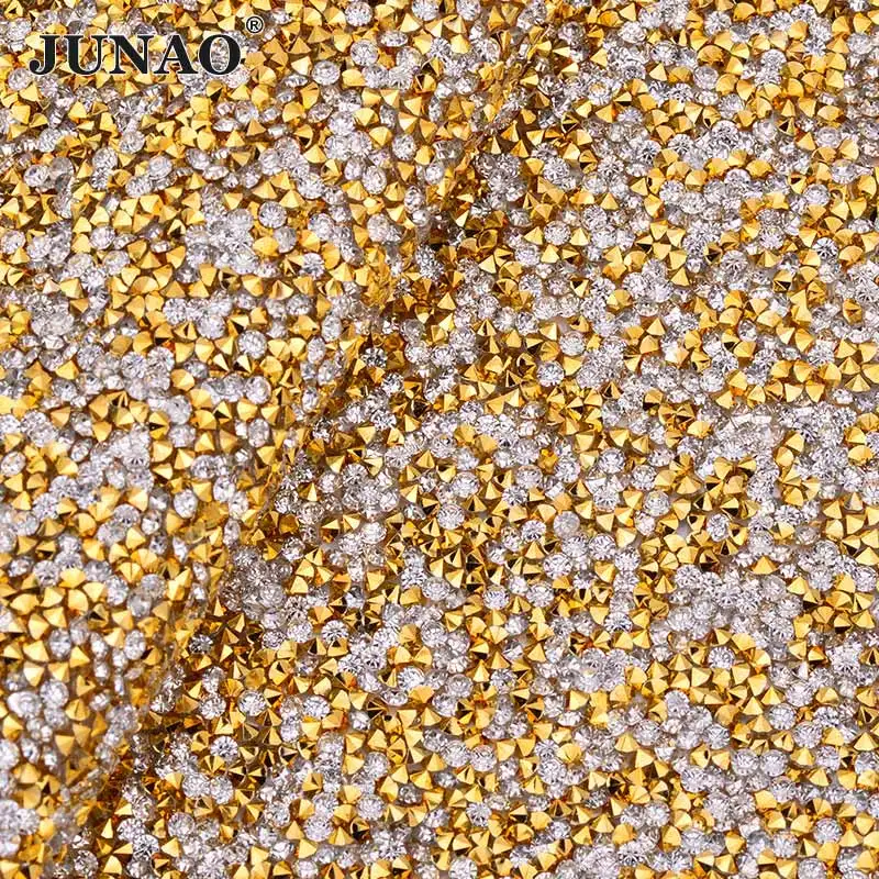 Gold Clear JUNAO, 24*40 см, самоклеющиеся стразы, отделка, ткань, лист, Золотой Кристалл, аппликация, железо на прозрачной сетке, полимерные стразы, лента - Цвет: Gold Clear