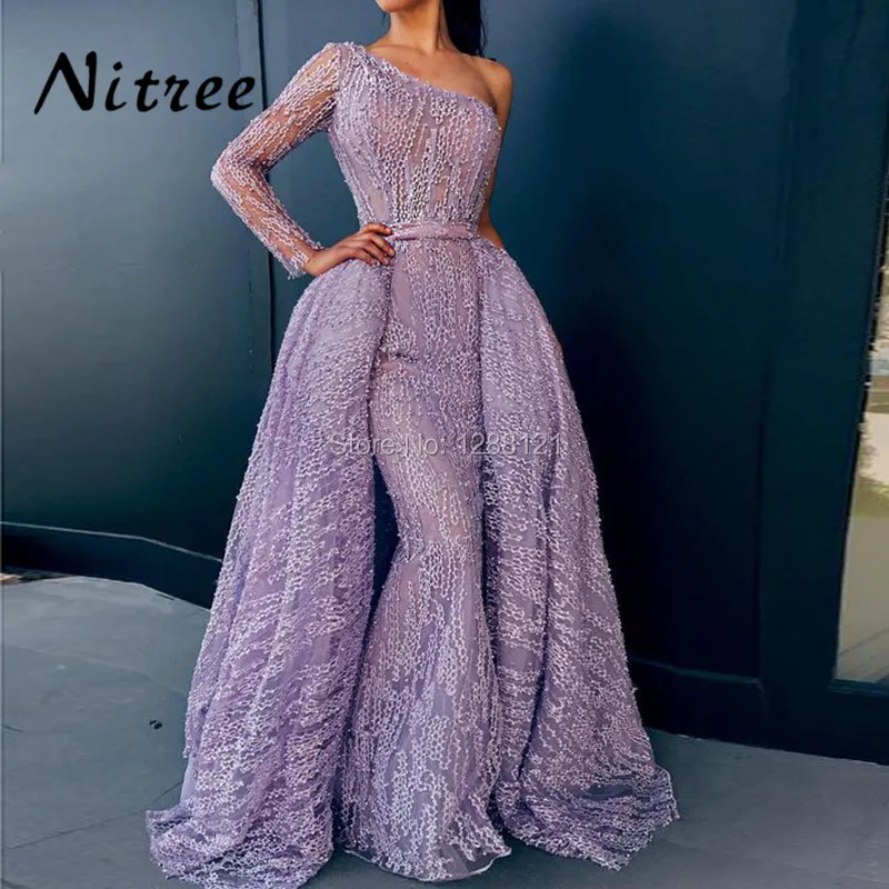 Африканское фиолетовое вечернее платье на одно плечо турецкое арабское Aibye 2018