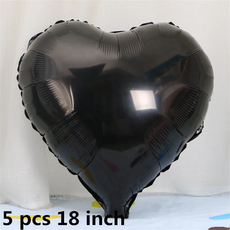 5pcs 18inch golden silver Heart Balloons confetti balloons 18inch foil stars balloons Metallic Wedding Birthday Party Decor - Цвет: Черный