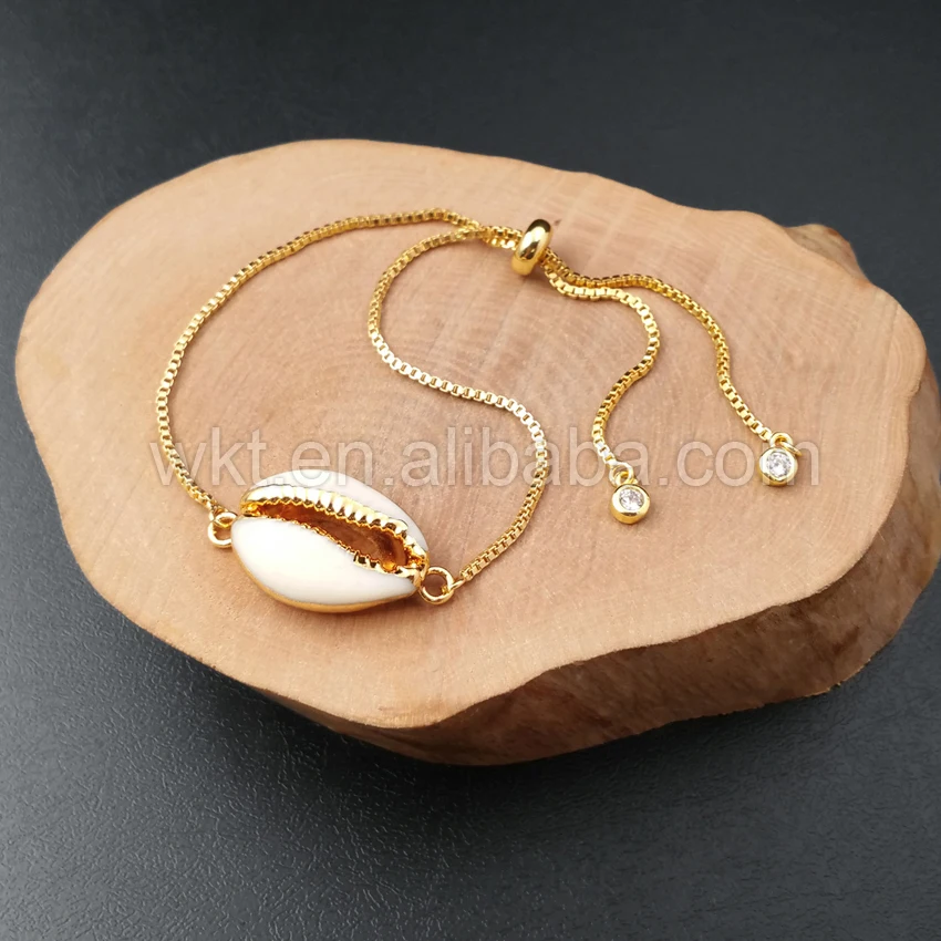 WT-B307 оптовая продажа золотой цвет Подлинная оболочка cowrie регулируемый браслет