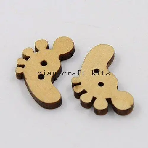 

600pcs big DIY Kawaii Wood Button wooden buttons foot footprint Natural color 23mmx18mm natural wooden beads