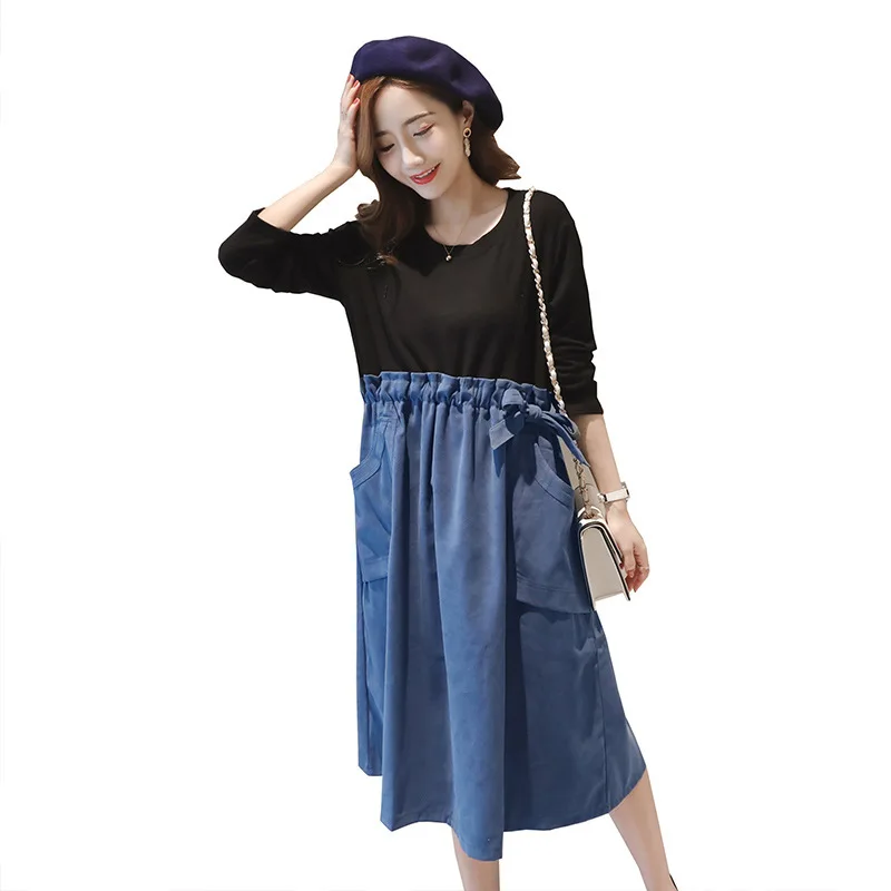 Модное лоскутное платье для грудного вскармливания беременных осенне-зимняя