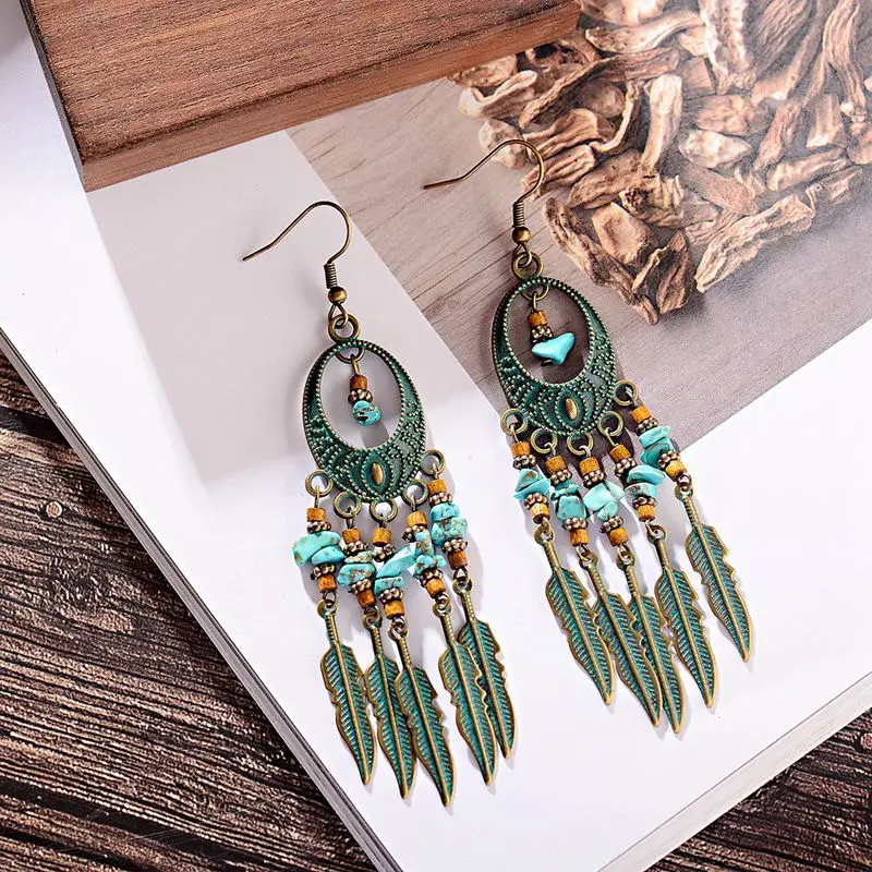 Винтажные цыганские индийские серьги Jhumka в форме листа для женщин бусины из