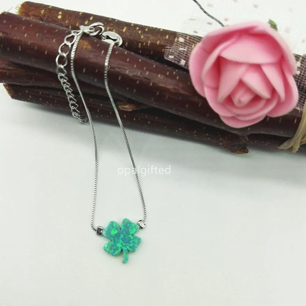Promotion ! 1pc OP11 Green 12x13mm Lucky Clover Opal bracelet 925 Sterling Silver 4 Fire for Wowen gift | Украшения и аксессуары