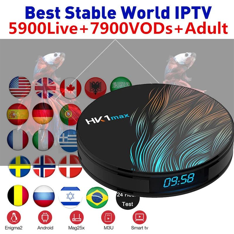 HK1 MAX Android 9,0 Smart IP tv Box 4G 32G/64G Wifi BT4.0 IP tv подписка Франция Португалия Бельгия Италия tv Box медиаплеер