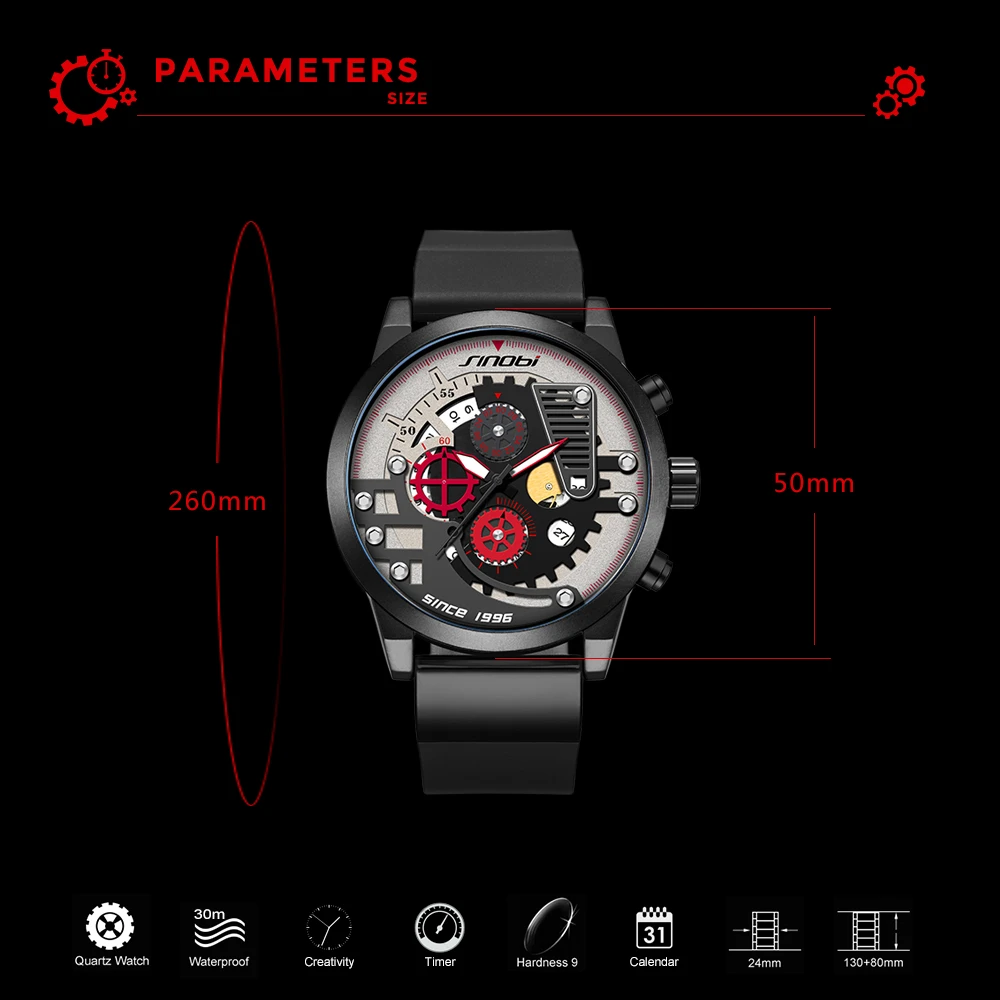 SINOBI Мужские часы Креативный дизайн мужские s спортивные шестерни циферблат