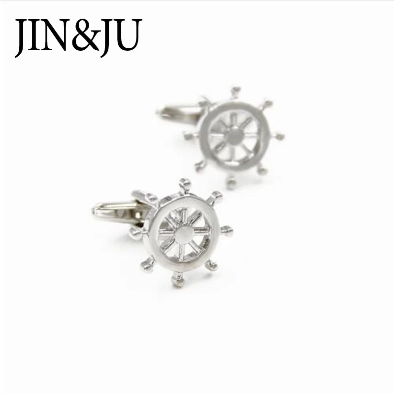 JIN& JU, Классическая распродажа, мужские ювелирные изделия, серебряные запонки в форме руля, запонки для рубашки, аксессуары, запонки с якорем для мужчин