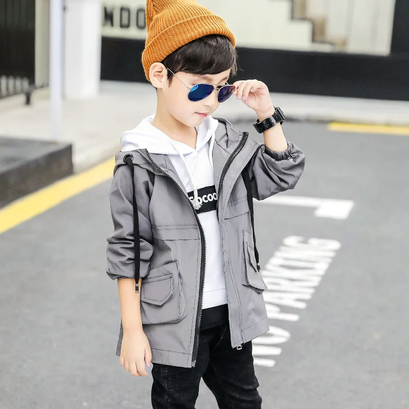 Детские куртки для мальчиков Одежда подростков 2018 Новая Мода Твердые длинным