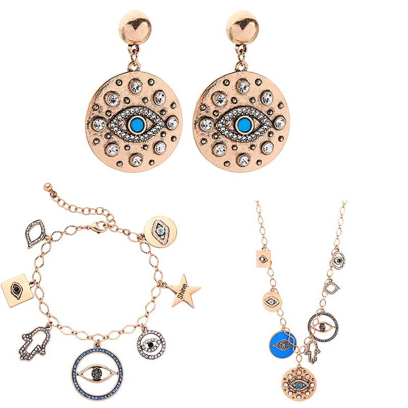 Винтажный Золотой цвет различные подвески ожерелье кристалл сглаз браслеты