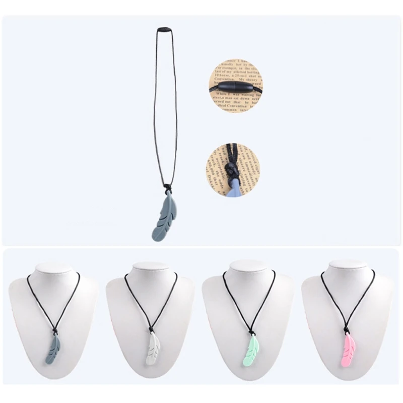 Colgante de pluma de lactancia para beb&eacute;, mordedor de silicona, chupete, juguete para masticar, collar de dentici&oacute;n-5
